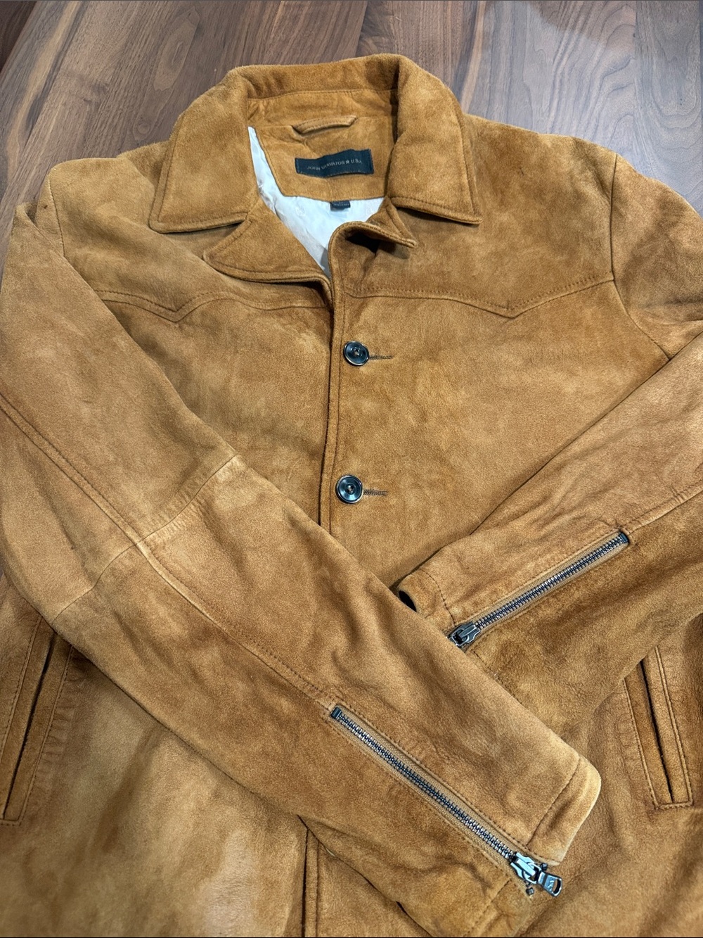 John Varvatos Suede Button-Front Jacket in Tan